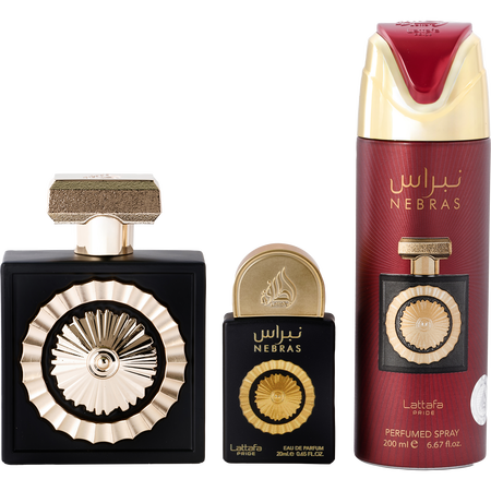 Lattafa Pride Nebras Eau de parfum spray 3.4 oz & PERFUMED spray 6.67 oz & Eau de parfum spray 0.65 oz for unisex