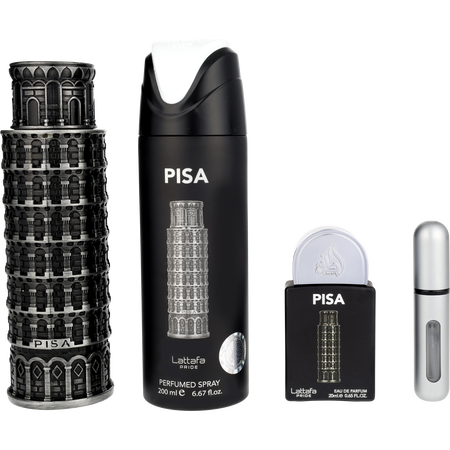 Lattafa Pride Pisa Eau de parfum spray 3.4 oz & PERFUMED spray 6.67 oz & Eau de parfum spray 0.65 oz for men