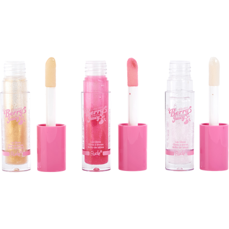 Rude Cosmetics by Rude Cosmetics Berry Juicy Lip Gloss Trio Set - Crystalize/Pixie Pink/Golden Hour (Holiday Version) -3xg/0.14OZ for women