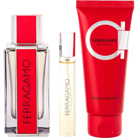 Salvatore Ferragamo Ferragamo Red Leather Eau de parfum spray 3.4 oz & SHAMPOO AND SHOWER GEL 3.4 oz & Eau de parfum spray 0.5 oz MINI for men