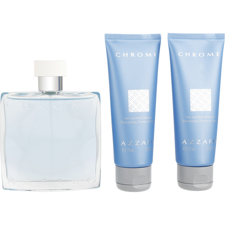Azzaro Chrome EDT spray 3.4 oz & HAIR & BODY SHAMPOO 2.5 oz X 2 for men