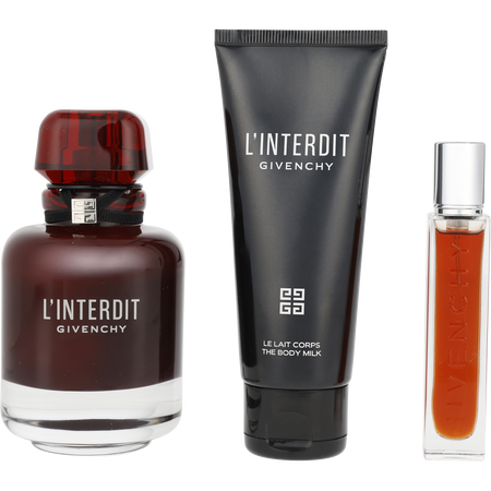 Givenchy L'interdit Rouge Eau de parfum spray 2.6 oz & BODY MILK 2.5 oz & Eau de parfum spray 0.42 oz MINI for women