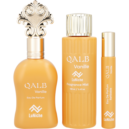 Luniche Qalb Vanille Eau de parfum spray 3.4 oz & FRAGRANCE MIST 3.4 oz & Eau de parfum spray 0.34 oz MINI for unisex