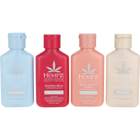 Hempz by Hempz Mini Hydration Kit - Brazilian Berry + Koa & Sweet Almond + Ocean Breeze + Sweet Jasmine & Rose Body Moisturizer -4x66ml/2.25OZ for unisex