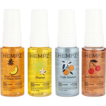 Hempz by Hempz Sweet Hydration Mini Body Moisturizer Spray Set - Dark Red Cherries + Original + Sweet Pineapple & Honey Melon + Triple Moisture -4x30ml/1OZ for unisex