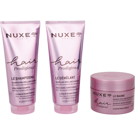 Nuxe by Nuxe HAIR PRODIGIEUX HIGH SHINE SHAMPOO 6.8 oz & HIGH SHINE CONDITIONER 6.8 oz & HAIR PRODIGIEUX INTENSIVE REPAIR HAIR MASK 6.8 oz & BAG for women