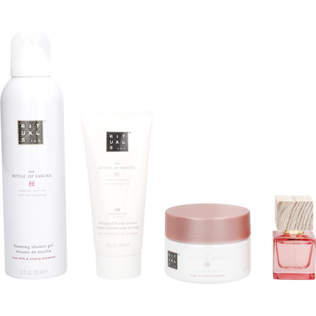 Rituals by Rituals The Ritual of Sakura Set: Foaming Shower Gel 6.7OZ + Body Scrub 4.4OZ + Body Cream 3.4OZ + Eau de parfum Spray 0.5OZ -4pcs for unisex