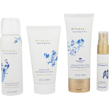 Rituals by Rituals Amsterdam Collection Set: Foaming Shower Gel 1.6OZ + Body Cream 2.3OZ & Body Mist 0.6OZ + Body Scrub 2.3OZ -4pcs+Bag for women