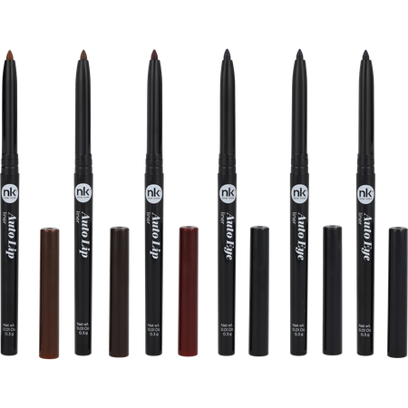 Nicka K by Nicka K Eye to Lip Value Pack: 3x Black Auto Eye Liner + 3x Auto Lip Liner (Brown + Chocolate + Plum) -6x0.3g/0.01OZ for women
