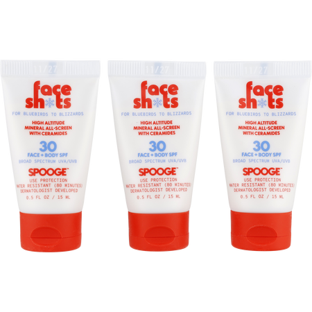 Spooge by Spooge Face Shots To-Go Pocket Trio: High-Altitude Mineral Sunscreen SPF 30 -3x15ml/0.5OZ for unisex