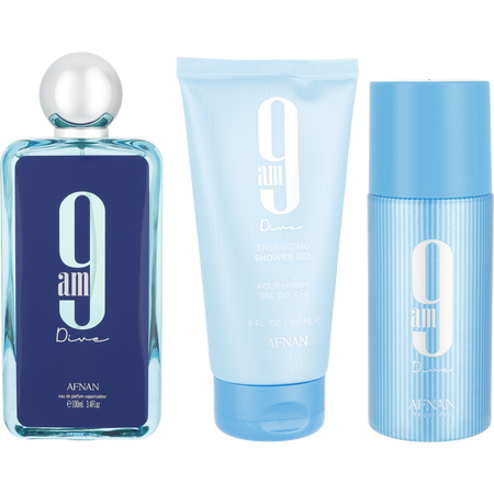 Afnan 9 Am Dive by Afnan Perfumes Eau de parfum spray 3.4 oz & DEODORANT spray 5 oz & SHOWER GEL 5 oz for unisex