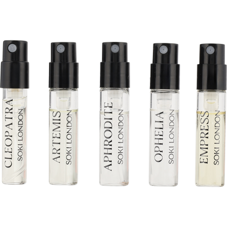 Soki London Variety by Soki London SAMPLE SET WITH APHRODITE & ARTEMIS & CLEOPATRA & OPHELIA & EMPRESS AND ALL ARE Eau de parfum spray VIALS & BAG for women