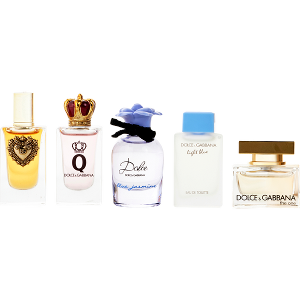 Dolce & Gabbana Variety by Dolce & Gabbana, 5 Piece Womens Mini Variety With Devotion Eau De Parfum & Q Eau De Parfum & Blue Jasmine Eau De Parfum & The One Eau De Parfum & Light Blue Eau De Toilette And All Are 0.15 oz Minis, image 2 of 2