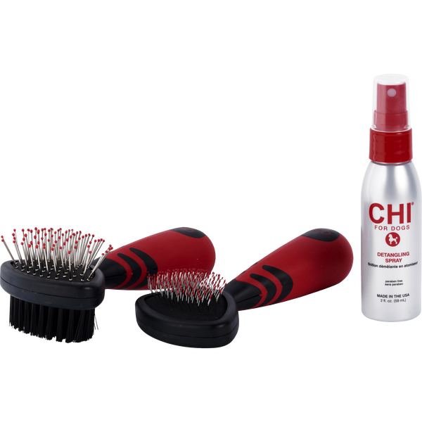 Chi For Dogs by Chi, Small Dog Detangling Kit-Detangling Spray 2 oz & Slicker Brush & Double Sided Brush
