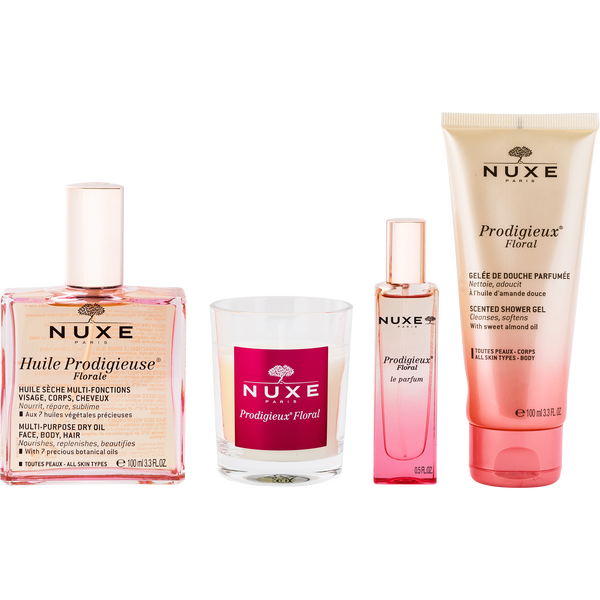 Nuxe by Nuxe, Prodigieux Floral Set: Prodigieuse® Floral Oil 100ml + Prodigieux® Floral Parfum 15ml + Prodigieux® Floral Scented Shower Jelly 100ml + Prodigieuse® Florale Indoor Candle 60g --4pcs