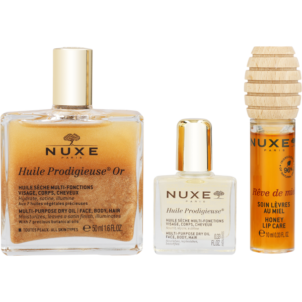 Nuxe by Nuxe, Huile Prodigieuse Sert: Huile Prodigieuse® Or 50ml + Huile Prodigieuse 10ml + Reve De Miel Lip Honey 10ml --3pcs