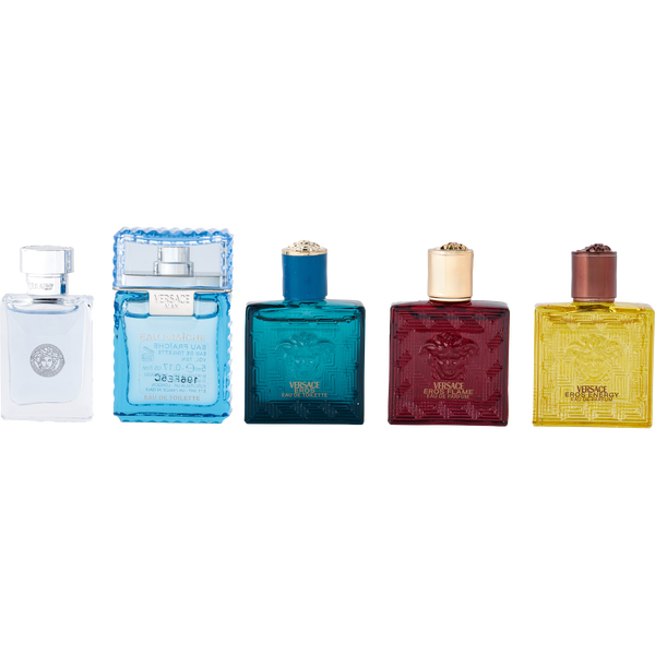 Versace Variety by Gianni Versace, 5 Piece Mens Mini Variety With Eros Flame Eau De Parfum & Eros Eau De Toilette & Eros Energy & Man Eau Fraiche Eau De Toilette & Pour Homme Eau De Toilette And All 0.17 oz Mini, image 2 of 2
