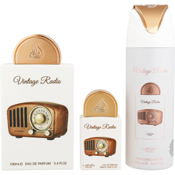 Lattafa Pride Vintage Radio - A Smoky Floral 3pc Parfum Gift Set