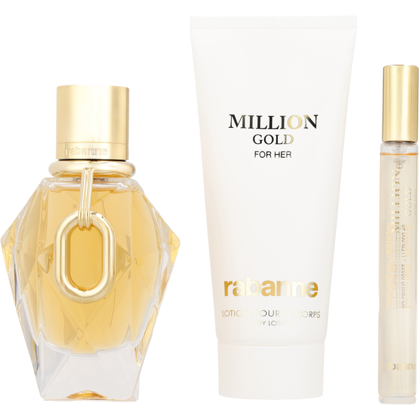 Paco Rabanne Million Gold by Paco Rabanne, Eau De Parfum Refillable Spray 1.7 oz & Body Lotion 3.4 oz & Eau De Parfum Spray 0.34 oz Mini, image 2 of 2