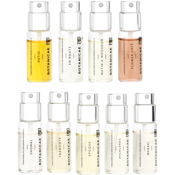 Botanicae Variety by Botanicae, 9 Piece Discovery Set With En Route & Epoque & Flower Cafe & Highlands & Matin A Mogador & Patio & Shomal & Tramonte & Meraki And All Are Eau De Parfum Spray 0.15 oz Minis, image 2 of 2