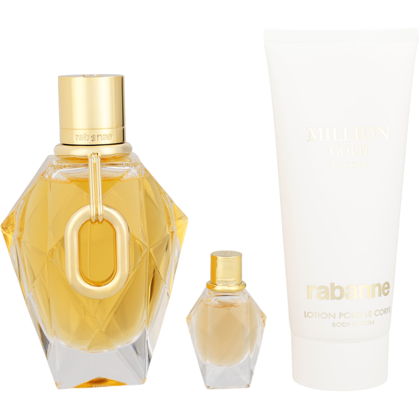 Paco Rabanne Million Gold by Paco Rabanne, Eau De Parfum Refillable Spray 3 oz & Body Lotion 3.4 oz & Eau De Parfum 0.16 oz Mini, image 2 of 2