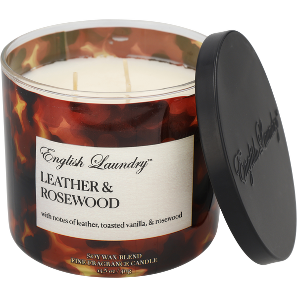 English Laundry Leather & Rosewood by English Laundry, Soy Wax Blend Candle 14.5 oz