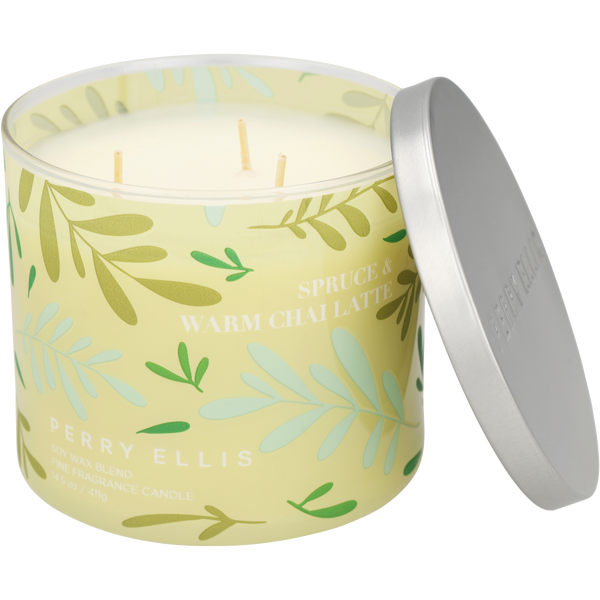 Perry Ellis Spruce & Warm Chai Latte by Perry Ellis, Soy Wax Blend Candle 14.5 oz