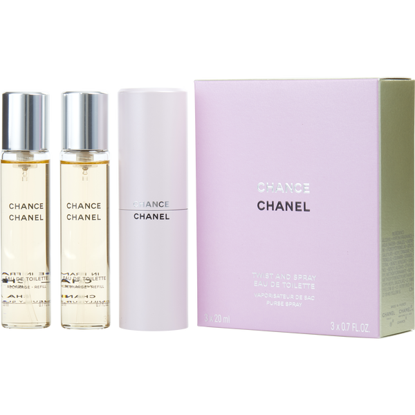Chanel Chance by Chanel, Eau De Toilette Spray Refillable 0.7 oz & Two Eau De Toilette Refills 0.7 oz Each