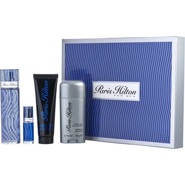 Paris Hilton Man by Paris Hilton, Eau De Toilette Spray 3.4 oz & Hair And Body Wash 3 oz & Deodorant Stick Alcohol Free 2.75 oz & Eau De Toilette Spray 0.34 oz Mini