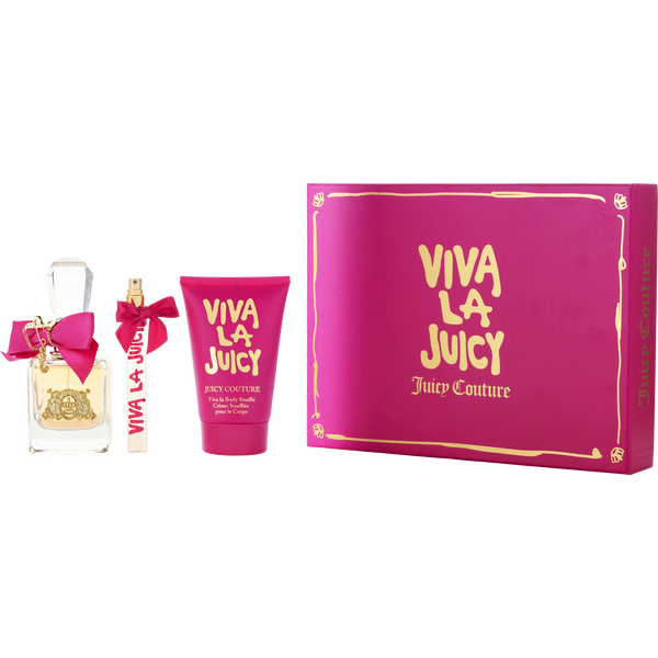 Viva La Juicy by Juicy Couture, Eau De Parfum Spray 1.7 oz & Body Lotion 4.2 oz & Eau De Parfum Spray 0.33 oz Mini, image 1 of 2