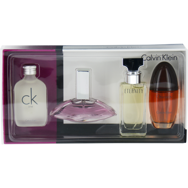 Calvin Klein Variety by Calvin Klein, 4 Piece Womens Mini Variety With Obsession Eau De Parfum & Euphoria Eau De Parfum & Eternity Eau De Parfum & Ck One Eau De Toilette And All Are 0.5 oz Minis