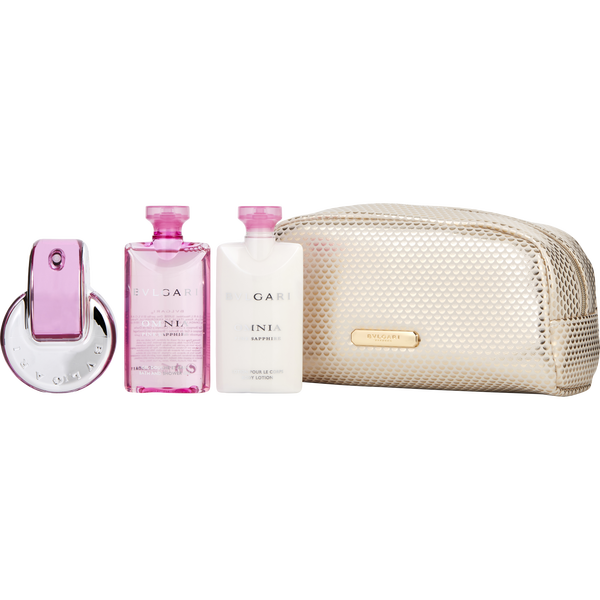 Bvlgari Omnia Pink Sapphire by Bvlgari, Eau De Toilette Spray 2.2 oz & Body Lotion 2.5 oz & Shower Gel 2.5 oz & Pouch