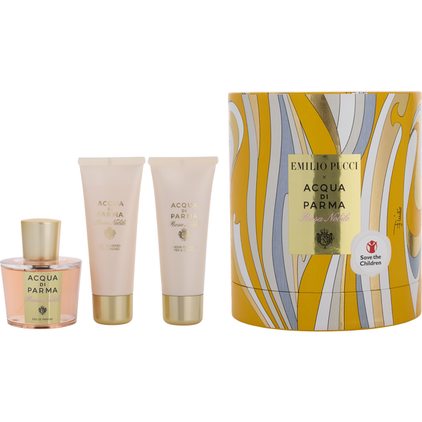 Acqua Di Parma Rosa Nobile by Acqua Di Parma, Eau De Parfum Spray 3.4 oz & Body Cream 2.5 oz & Bath And Shower Gel 2.5 oz (Emilio Pucci Edition)