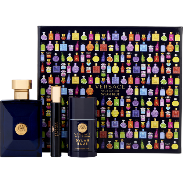 Versace Dylan Blue by Gianni Versace, Eau De Toilette Spray 3.4 oz & Deodorant Stick 2.5 oz & Eau De Toilette Spray 0.33 oz Mini