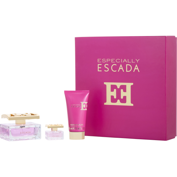 Escada Especially by Escada, Eau De Parfum Spray 1.6 oz & Precious Body Moisturizer 1.6 oz & Eau De Parfum 0.21 oz Mini