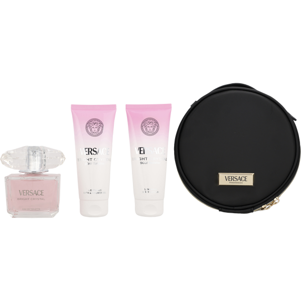 Versace Bright Crystal by Gianni Versace, Eau De Toilette Spray 3 oz & Body Lotion 3.4 oz & Shower Gel 3.4 oz & Pouch, image 1 of 2