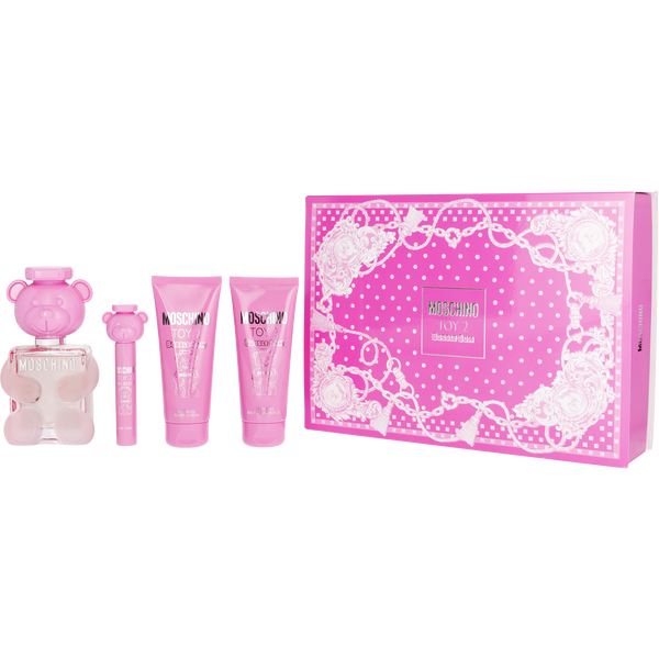 Moschino Toy 2 Bubble Gum by Moschino, Eau De Toilette Spray 3.4 oz & Body Lotion 3.4 oz & Shower Gel 3.4 oz & Eau De Toilette Spray 0.33 oz Mini