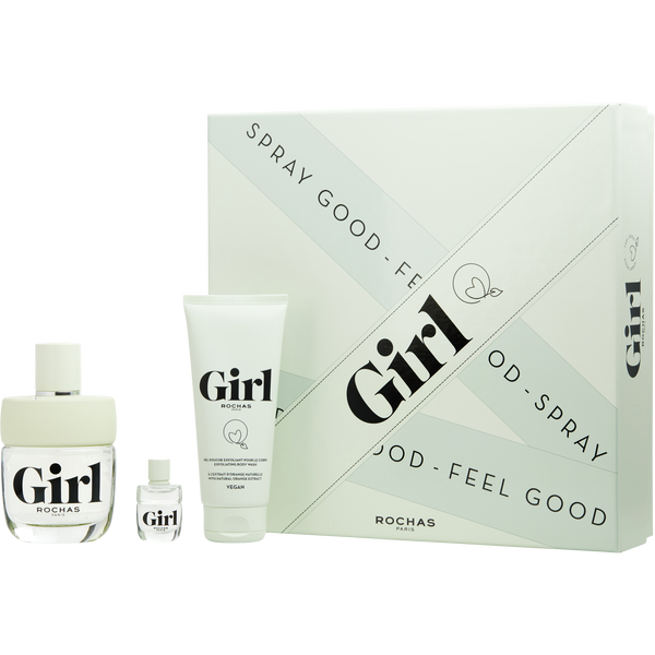 Rochas Girl by Rochas, Eau De Toilette Spray 3.3 oz & Shower Gel 3.3 oz & Eau De Toilette Spray 0.15 oz Mini