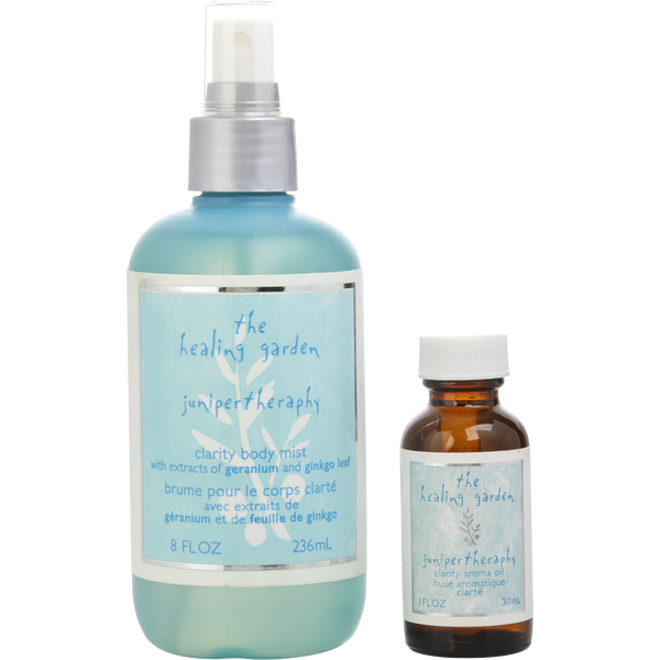 Healing Garden Variety by Coty, 2 Piece Set Juniper Clarity Body Mist 8 oz & Clarity Aroma 1 oz