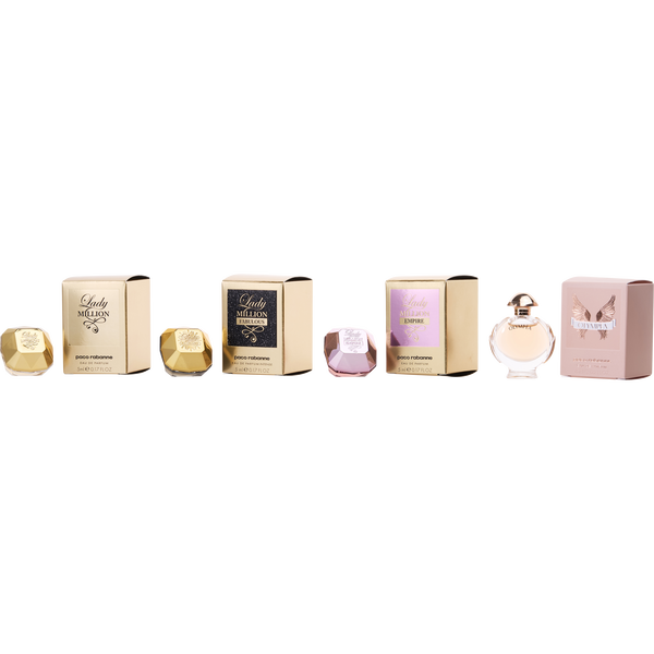 Paco Rabanne Variety by Paco Rabanne, 4 Piece Womens Mini Variety With Lady Million & Lady Million Empire & Lady Million Fabulous & Olympea And All Are Eau De Parfum Mini