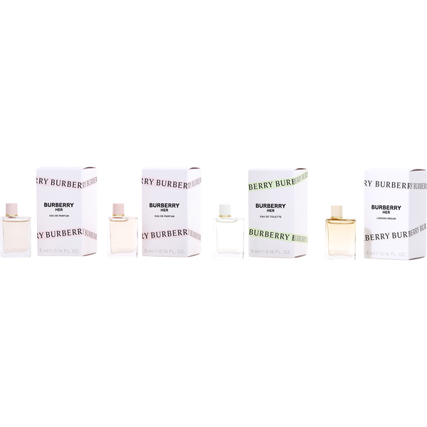 Burberry Variety by Burberry, 4 Piece Womens Variety With Burberry Her Eau De Parfum X 2 & Burberry Her Eau De Toilette & Her London Dream Eau De Parfum And All Are 0.17 oz Minis