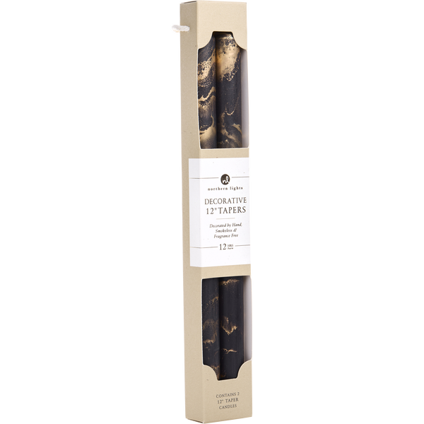 Graphite With Gold by Northern Lights, 12" Decorative Tapers (2 Pack)