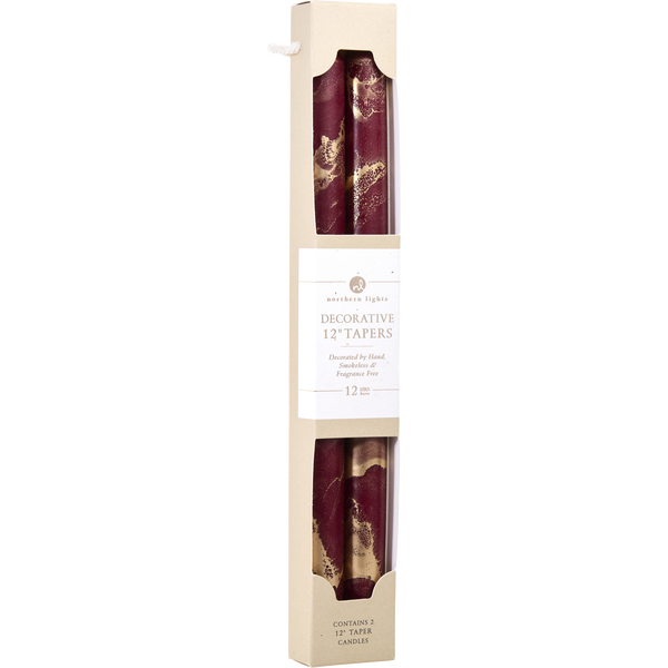Bordeaux With Gold by Northern Lights, 12" Decorative Tapers (2 Pack)