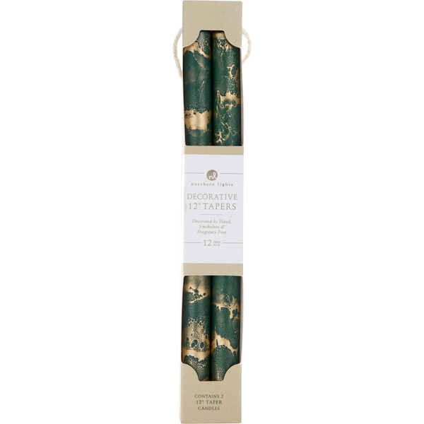 Hunter Green With Gold by Northern Lights, 12" Decorative Tapers (2 Pack)