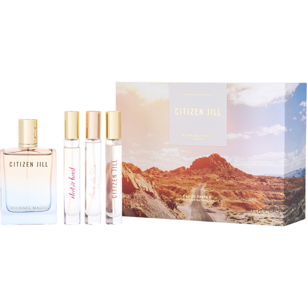 Michael Malul Variety by Michael Malul, Citizen Jill Eau De Parfum Spray 3.4 oz & Eau De Parfum Spray 0.34 oz Mini & Joie De Vie Blush Eau De Parfum Spray 0.34 oz Mini & Electric Heart Eau De Parfum Spray 0.34 oz Mini, image 1 of 2