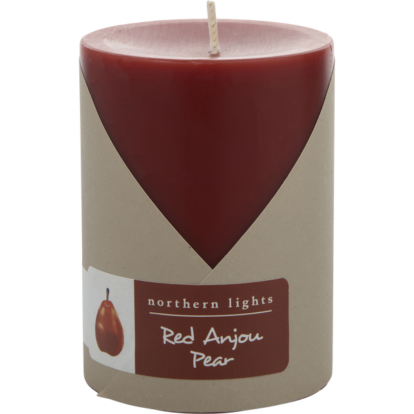 Red Anjou Pear by Northern Lights, One Pillar Candle. 3x4 Inch - Burns 80 Hours