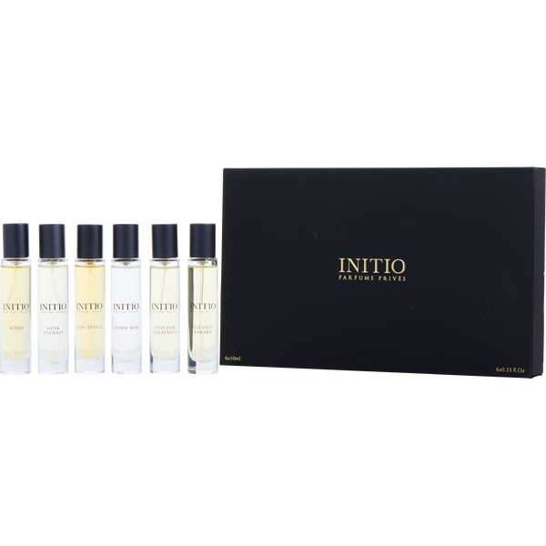 Initio Parfums Prives Variety by Initio Parfums Prives, 6 Piece Initiation Set With Rehab & Side Effect & Oud For Greatness & Musk Therapy & Atomic Rose & Blessed Baraka And All Are Eau De Parfum Spray 0.33 oz Minis
