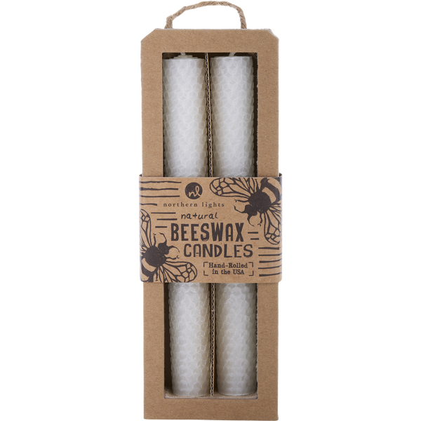 Beeswax White by Northern Lights, 8" Taper Candle (2 Pack)
