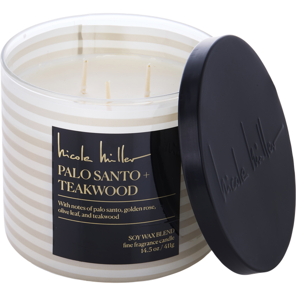 Nicole Miller Palo Santo Teakwood by Nicole Miller, Soy Wax Blend Candle 14.5 oz