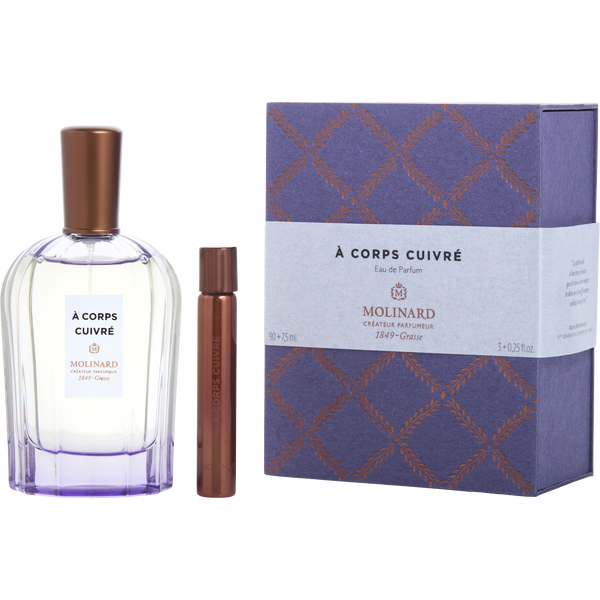 Molinard A Corps Cuivre by Molinard, Eau De Parfum Spray 3 oz & Eau De Parfum Roll-On 0.25 oz Mini